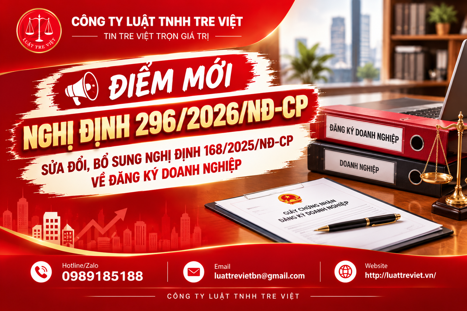 ĐIỂM MỚI NGHỊ ĐỊNH 296/2026/NĐ-CP SỬA ĐỔI, BỔ SUNG NGHỊ ĐỊNH 168/2025/NĐ-CP VỀ ĐĂNG KÝ DOANH NGHIỆP